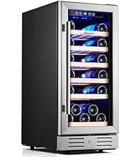 Kalamera 24 inch Wine Cooler, 46 Bottle - Dual Zone Built-in or Freestanding Fridge with Stainless Steel Reversible Glass Door, for Home, Kitchen, or Office.