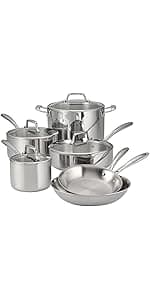 Tramontina Tri-Ply Clad Stainless Steel 12-Piece Cookware Set with Lids, Pots and Pans Kitchen Set, Induction-Ready, Dishwasher-Safe, NSF-Certified, Made in Brazil