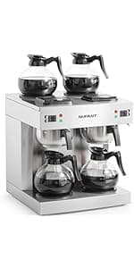 12-Cup Coffee Maker 1.8L Commercial Drip Coffee Maker Pour Over Coffee Machines with 2 Glass Carafes and 2 Warmers Plate Stainless Steel Coffee Brewer for Cofe Bar and Restaurant