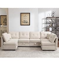 114.17" Modular Sectional Sofa, 6 Seat Modular Couch with Storage, Memory Foam, Convertible Sectional Couches for Living Room, U Shaped Comfy Modular Sofa with Chaise, Beige