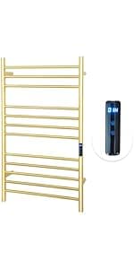 12 Bars Towel Warmer Rack, 23" Electric Wall Mounted Heated Towel Rack with Timer and Temperature Control, Towel Heater Hard Wired/Plug-in Hot Towel Rails for Bathroom, Brushed Gold
