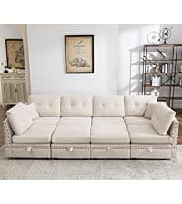 114.17" Modular Sectional Sofa, 6 Seat Modular Couch with Storage, Memory Foam, Convertible Sectional Couches for Living Room, U Shaped Comfy Modular Sofa with Chaise, Beige