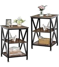 End Tables Living Room Set of 2, 16" D x 16" W x 24" H, Indoor End Tables Living Room with Storage Shelf, Square End Table Set of 2, X-Shaped Night Stands for Bedroom, Farmhouse Wood Side Tables