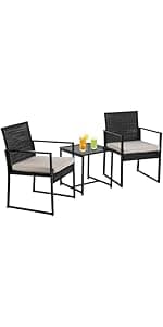 FDW | 4-Piece Patio Furniture Set | Black | Outdoor Wicker Furniture with Coffee Table | Modern Rattan Chairs Conversation Set | Outdoor Seating | Weather-Resistant | for Porch, Garden, Lawn