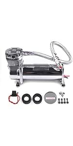 Universal 150 PSI Horns Heavy Duty Onboard Air Compressor, Replacement for Truck/Car Train Horn/Suspension/Ride/Bag kit/System and All 12v Vehicles like Semi/Pickup Trucks, Silver 1/4
