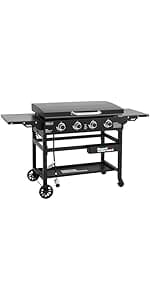 Royal Gourmet GB4000P 4 Burner Propane Gas Griddle with Hard Cover and Foldable Side Tables, 35-Inch Flat Top Grill with 766 Sq. In. Cooking Area for Backyard and Tailgating, Black