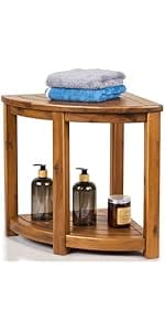 Teak Shower Bench, 20" Solid Wood Shower Stool Waterproof Shower Seat with Storage Shelf for Bathroom, Indoor & Outdoor Use
