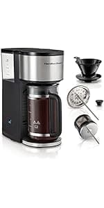 Hamilton Beach The Scoop Single Serve Coffee Maker & Fast Grounds Brewer, Brews in Minutes, 8-14oz. Cups, Stainless Steel
