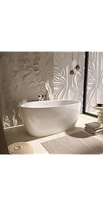 59" Acrylic Freestanding Bathtub, Soaking Tub for Bathroom, Stand Alone Tub, cUPC Certified, Integrated Overflow and Drain, Gloss White