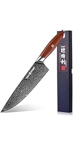 Damascus Chef`s Knife 8",10Cr15CoMoV HC Steel Cutting Core cladded with 72 Layers Damascus Steel, Pakkawood Handle, Premier Kitchen Gadget w/t Gift Box