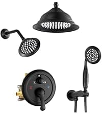 AYIVG Matte Black Thermostatic Rainfall Full Body Shower System With 2 In 1 Waterfall Rainfall Ceiling Mount 16 X 24 Inch Rain Shower Head 6 Jets Temperature Display Shower Faucet Set