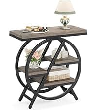 LITTLE TREE End Table, 3-Tier Side Table, Slim Sofa Side Table for Living Room, Tall Bedside Table Nightstand for Bedroom, Rustic Brown and Black
