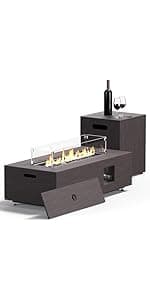 42” Rectangular Fire Pit Tables 2-Piece 50,000 BTU Outdoor Propane Gas Fire Pit with Wind Guard, Waterproof Cover, Lava Rocks for Outside Patio Backyard