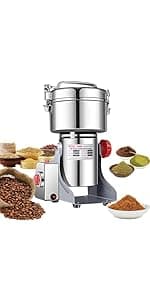 Electric Grain Grinder Mill 1000g High-speed Spice Herb Mill Commercial Powder Machine for Dry Cereals Grain Herb Spice Coffee Corn Bean CE approved (1000g Stand Type)