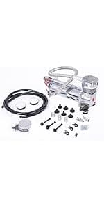 Universal 150 PSI Horns Heavy Duty Onboard Air Compressor, Replacement for Truck/Car Train Horn/Suspension/Ride/Bag kit/System and All 12v Vehicles like Semi/Pickup Trucks, Silver 1/4