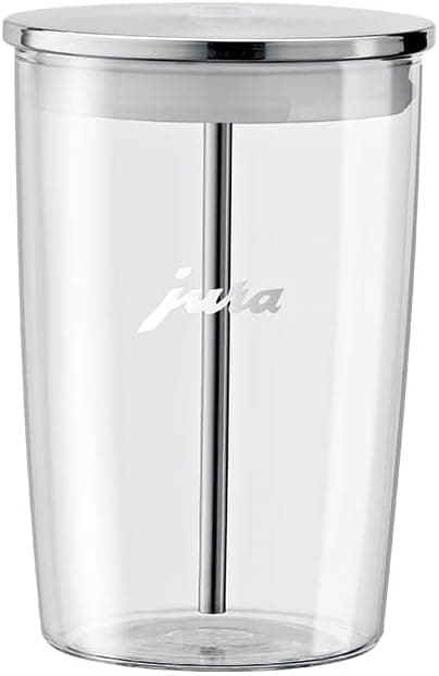 Jura E8 5th Gen Automatic Coffee Machine (Piano Black) Stainless Steel Espresso Machine, Powerful Blending Features Bundle with Glass Milk Container (2 Items)