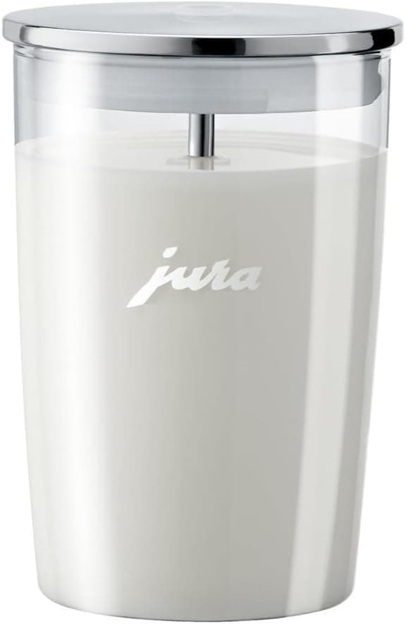 Jura E6 Automatic, Affordable Espresso Machine with Programmable Coffee Strength (Platinum) Bundle with Smart Filter Cartridge, Cleaning Tablets, Coffee Beans Bag, and Glass Milk Container (5 Items)