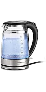 Hamilton Beach Electric Tea Kettle, Water Boiler & Heater, 1.7 Liter, Cordless Serving, 1500 Watts for Fast Boiling, Auto-Shutoff and Boil-Dry Protection, Stainless Steel with LED Light Ring (41037)
