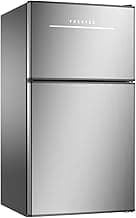 Frestec Mini Fridge with Freezer 3.2 Cu.Ft. 2 Door Refrigerator and Freezer Small Fridge for Bedroom Home Office Dorm, Small Drink Chiller, 37 dB Low Noise, Stainless Steel
