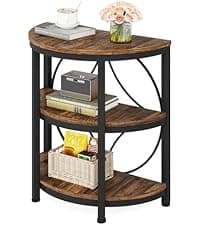 LITTLE TREE End Table, 3-Tier Side Table, Slim Sofa Side Table for Living Room, Tall Bedside Table Nightstand for Bedroom, Rustic Brown and Black