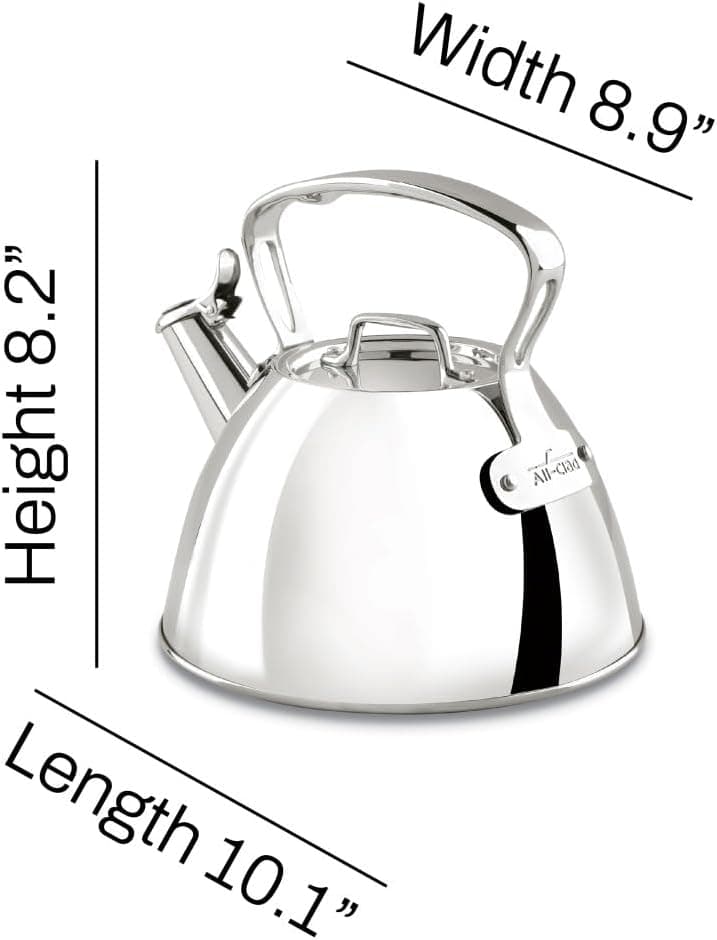 All-Clad Specialty Stainless Steel Tea Kettle 2 Quart Induction Pots and Pans, Cookware Silver