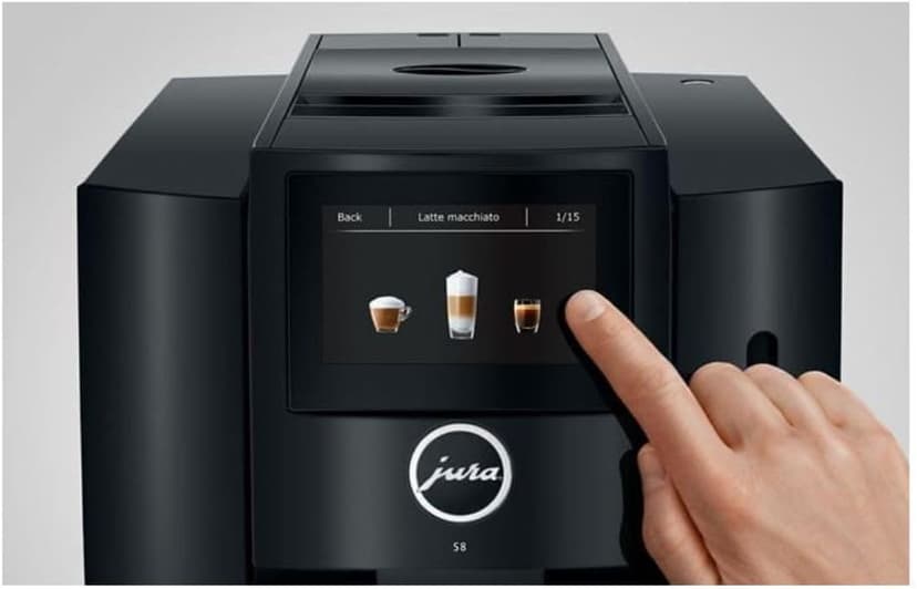 Jura S8 Automatic Coffee and Espresso Machine with 4.3-Inch Touchscreen Color Display, Automatic Filter Detection, and Programmable Coffee Strength (Piano Black, Renewed)