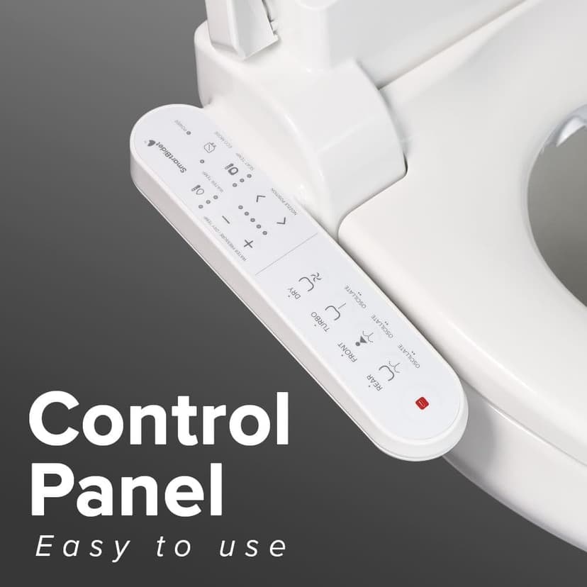 SmartBidet SB-2000WE Electric Bidet Toilet Seat with Heated Seating, Warm Air Dryer, Temperature Control Wash, and Control Panel, Elongated Seating