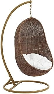 Modway EEI-2277-YLW-WHI-SET Bean Wicker Rattan Outdoor Patio Balcony Porch Lounge Swing Chair Set with Stand Coffee White
