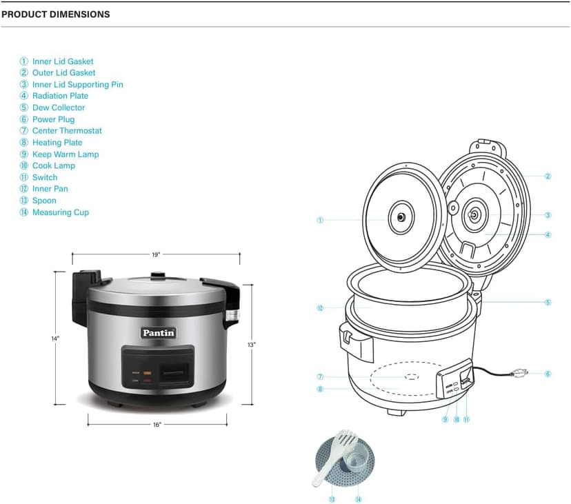 Commercial Rice Cooker Large Capacity Rice Cooker & Rice Warmer - Extra Large Rice Cooker 35 Cups Raw / 70 Cups Cooked Big Rice Cooker 35 Cups Raw Rice Cooker 70 Cups Cooked 120V/1500W, ETL Listed