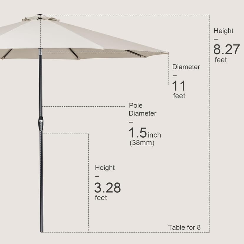 Tempera Patio Market Outdoor Table Umbrella with Auto Tilt and Crank,Large Sun Umbrella with Sturdy Pole&Fade resistant canopy,Easy to set
