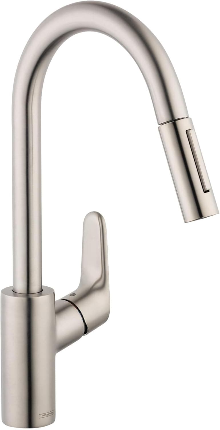hansgrohe Focus Stainless Steel High Arc Kitchen Faucet, Kitchen Faucets with Pull Down Sprayer, Faucet for Kitchen Sink, Magnetic Docking Spray Head, Stainless Steel Optic 04505800, 1.75