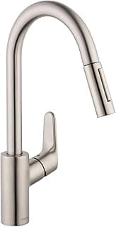 hansgrohe Focus Stainless Steel High Arc Kitchen Faucet, Kitchen Faucets with Pull Down Sprayer, Faucet for Kitchen Sink, Magnetic Docking Spray Head, Stainless Steel Optic 04505800, 1.75
