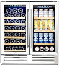 BODEGA 24 Inch Wine Cooler Refrigerator, 46 Bottle Dual Zone Wine Fridge with Double-Layer Tempered Glass Door,wine refrigerator with Temperature Memory Function, Built-in or Freestanding wine cooler.