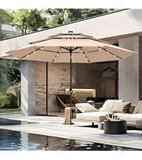 PHI VILLA 13ft Large Patio Umbrella Double-Sided Twin Outdoor Market Umbrella with Crank, Beige