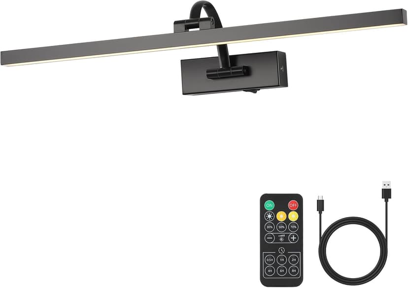 Wireless Picture Lights for Wall Battery Operated, Black Art Lighting for Paintings Rechargeable Gallery lights with Remote and Timer 3CCT Dimmable Painting Lights for Artwork Portrait 23.62 inch