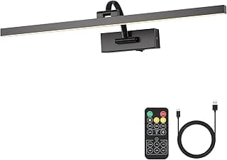 Wireless Picture Lights for Wall Battery Operated, Black Art Lighting for Paintings Rechargeable Gallery lights with Remote and Timer 3CCT Dimmable Painting Lights for Artwork Portrait 23.62 inch