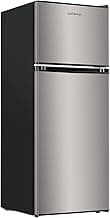 Upstreman 4.0 Cu.Ft. Mini Fridge with Freezer, Dorm Essentials, Double Door, Small Refrigerator for Office, Dorm, Bedroom, Adjustable Thermostat, Large Capacity, Stainless-SR401