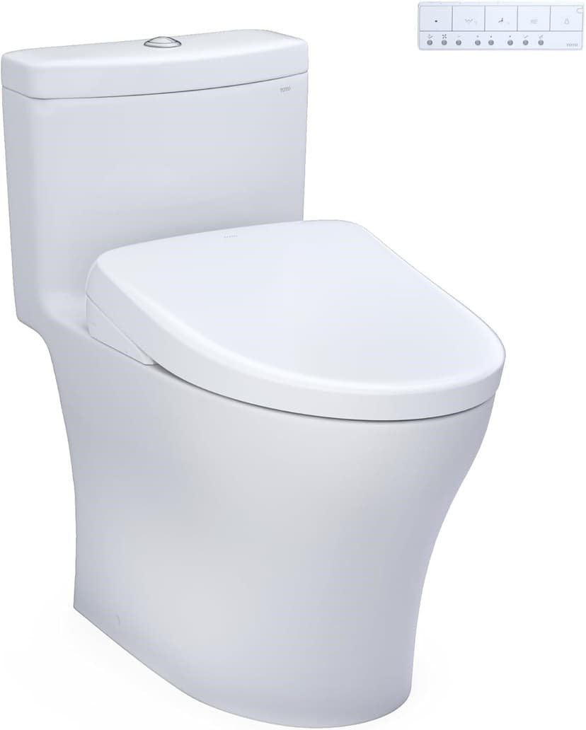 TOTO WASHLET+ Aquia IV One-Piece Elongated Dual Flush 1.28 & 0.9 GPF Toilet with Auto Flush S7A Contemporary Bidet Seat, Cotton White - MW6464736CEMFGNA#01