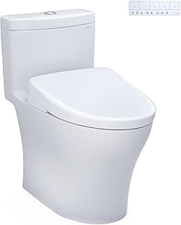 TOTO WASHLET+ Aquia IV One-Piece Elongated Dual Flush 1.28 & 0.9 GPF Toilet with Auto Flush S7A Contemporary Bidet Seat, Cotton White - MW6464736CEMFGNA#01