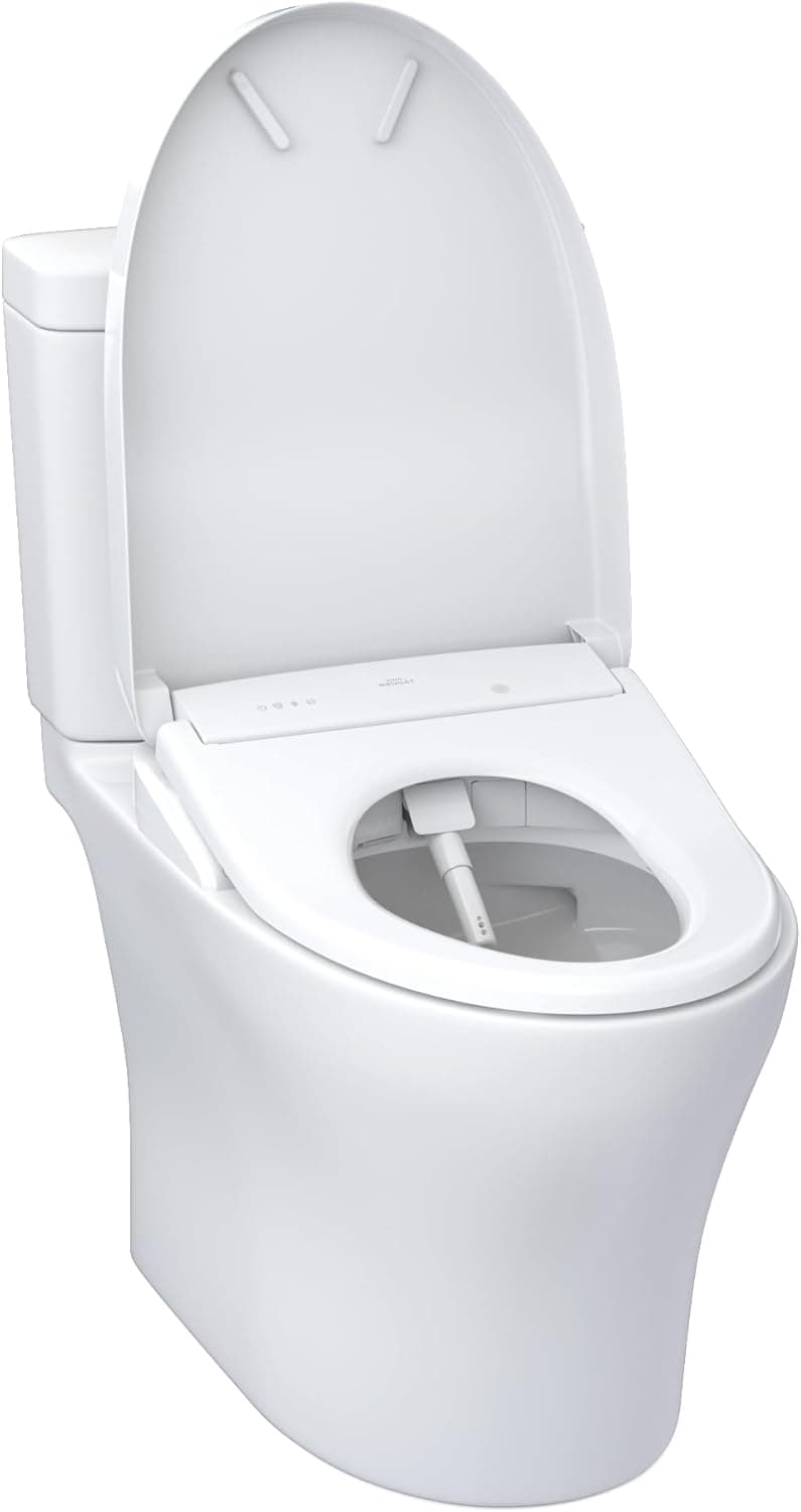 TOTO WASHLET+ Aquia IV Two-Piece Elongated Dual Flush 1.28 and 0.9 GPF Toilet and with Auto Flush S7A Contemporary Bidet Seat, Cotton White - MW4464736CEMGNA#01