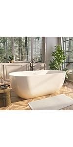 59" Acrylic Freestanding Bathtub, Soaking Tub for Bathroom, Stand Alone Tub, cUPC Certified, Integrated Overflow and Drain, Gloss White