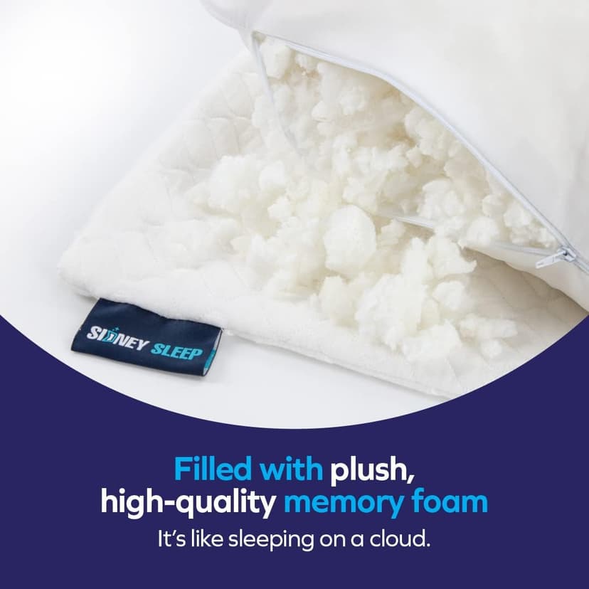 Sidney Sleep Pillow for Side and Back Sleepers - Comfort for Neck and Shoulder Pain - Adjustable Contour Fill - Queen Size - Extra Fill Included (White)
