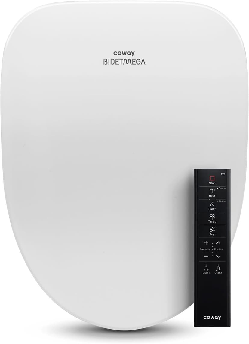 Coway Electronic Bidet Elongated Toilet Seat with Instantaneous Water Heating, Heated Seat and Dryer, Auto Open and Close Lid, Night Light, Deodorizer, Stainless Nozzle, Remote Control 500S