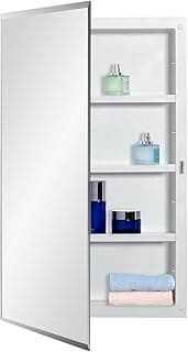 Plastic Medicine Mirror Cabinet for Bathroom 16 x 26 inch, Surface and Recessed Mount