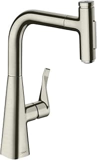 hansgrohe Metris Select Stainless Steel Bar Kitchen Faucet, Kitchen Faucets with Pull Out Sprayer, Faucet for Kitchen Sink, Stainless Steel Optic 73822801