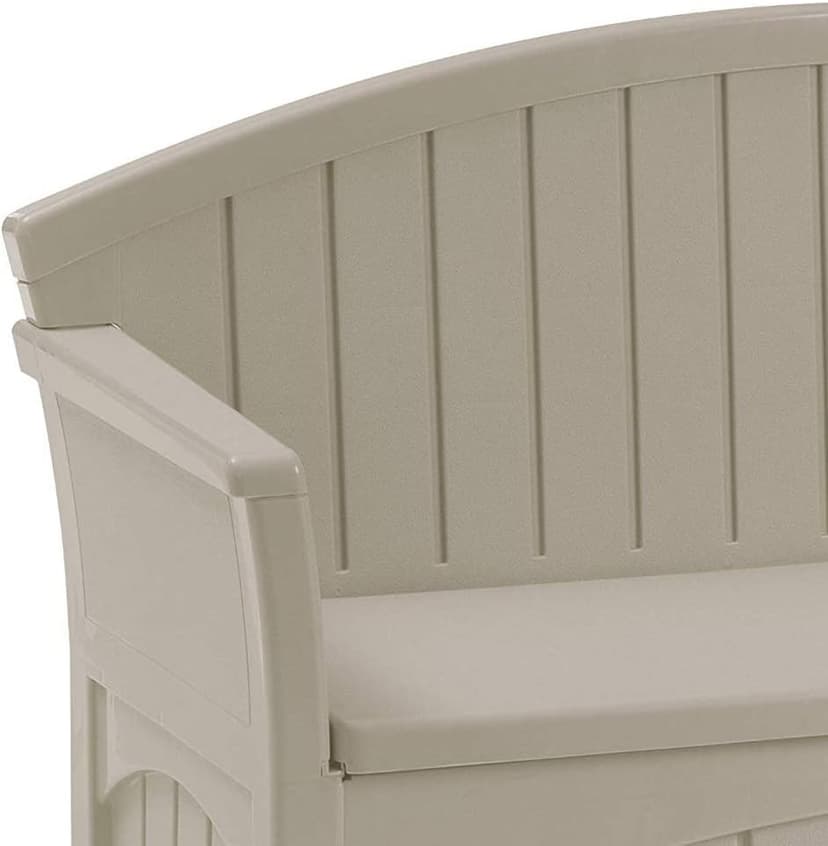 Suncast 50 Gallon Patio Bench with Storage - Decorative Resin Outdoor Patio Bench for Deck, Patio, Garden, Backyard - Ideal for Storing Toys, Cushions, Tools - Taupe ()