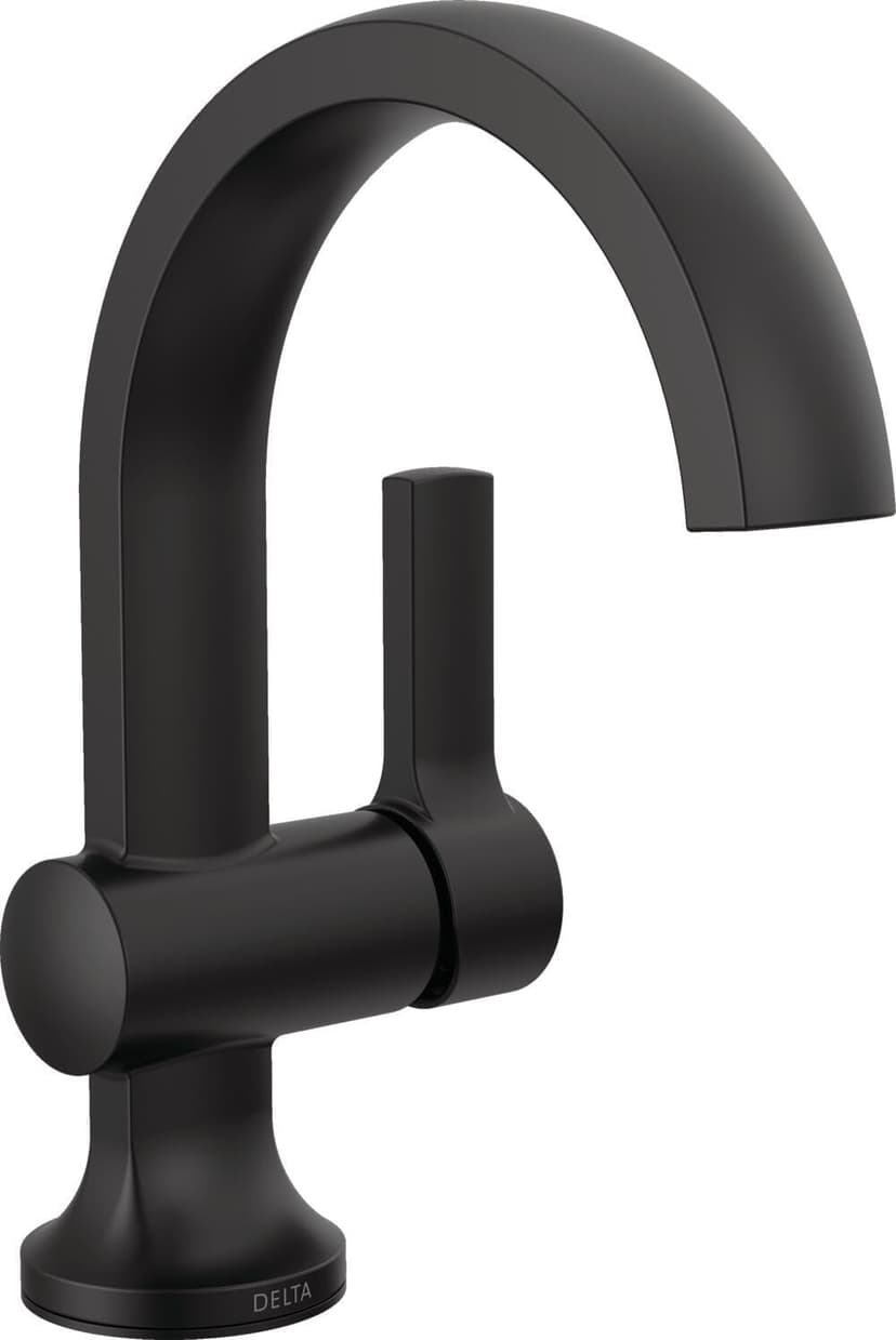 Delta Faucet Albion Single Hole Bathroom Faucet, Matte Black Single Handle Bathroom Faucet, Bathroom Sink Faucet, Metal Push Pop-Up Drain Assembly, 1.2 GPM Flow Rate, Matte Black 15855LF-BL