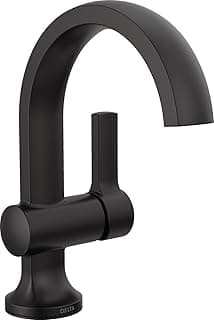 Delta Faucet Albion Single Hole Bathroom Faucet, Matte Black Single Handle Bathroom Faucet, Bathroom Sink Faucet, Metal Push Pop-Up Drain Assembly, 1.2 GPM Flow Rate, Matte Black 15855LF-BL