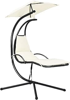 Giantex Outdoor Hanging Chaise Lounge Chair, Patio Hammock Chair with Removable Canopy, Cushion & Anti-toppling Rope, Hanging Arc Chaise Hammock for Patio Poolside Backyard Garden Porch (Beige)