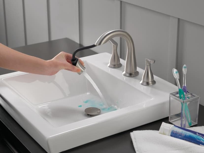 Delta Faucet Broadmoor Pull Down Bathroom Faucet Brushed Nickel, Bathroom Faucet, Widespread Bathroom Faucet 3 Hole with Magnetic Docking, Bathroom Sink Faucet, SpotShield Stainless 35765LF-SPPD